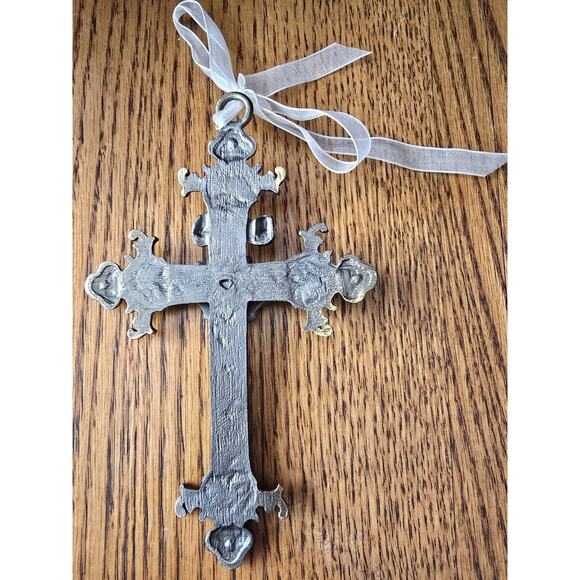 Decorative Cross Ornament Green W/ Crown & Gold Rhinestones - Picture 3 of 5